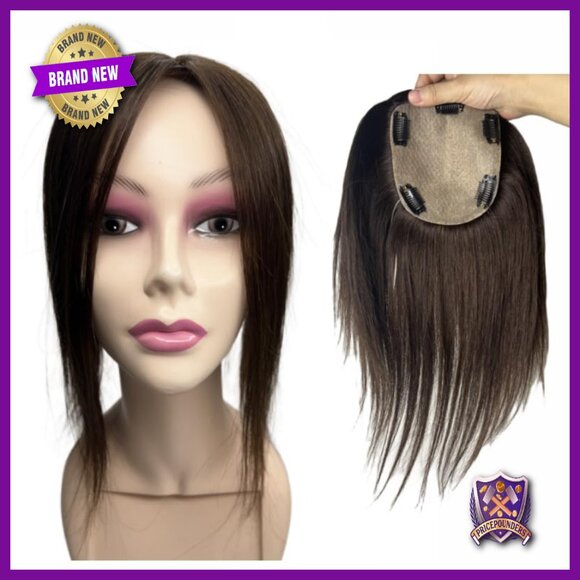Silk Base Human Hair Topper 12x13cm 180% Density Partial Wig with 5 Clips main image 6